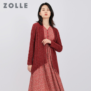 ZOLLE因为秋冬新款舒适百搭针织衫时尚显瘦中款针织开衫保暖外套