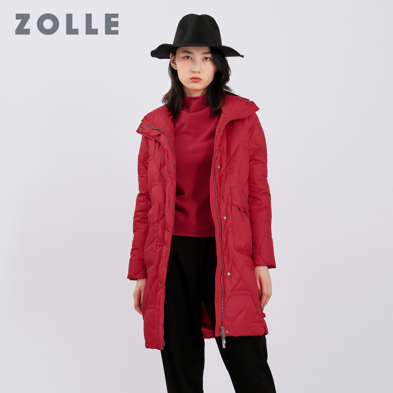 ZOLLE因为冬季新款纯色简约百搭羽绒服国潮元素中长款显瘦外套