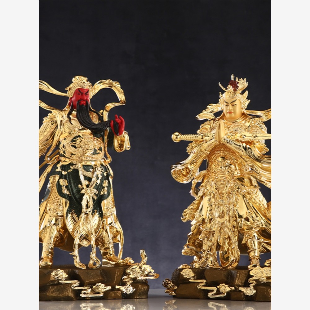 黄铜鎏金伽蓝韦陀护法佛像韦驮菩萨飘带关公神像供奉摆件