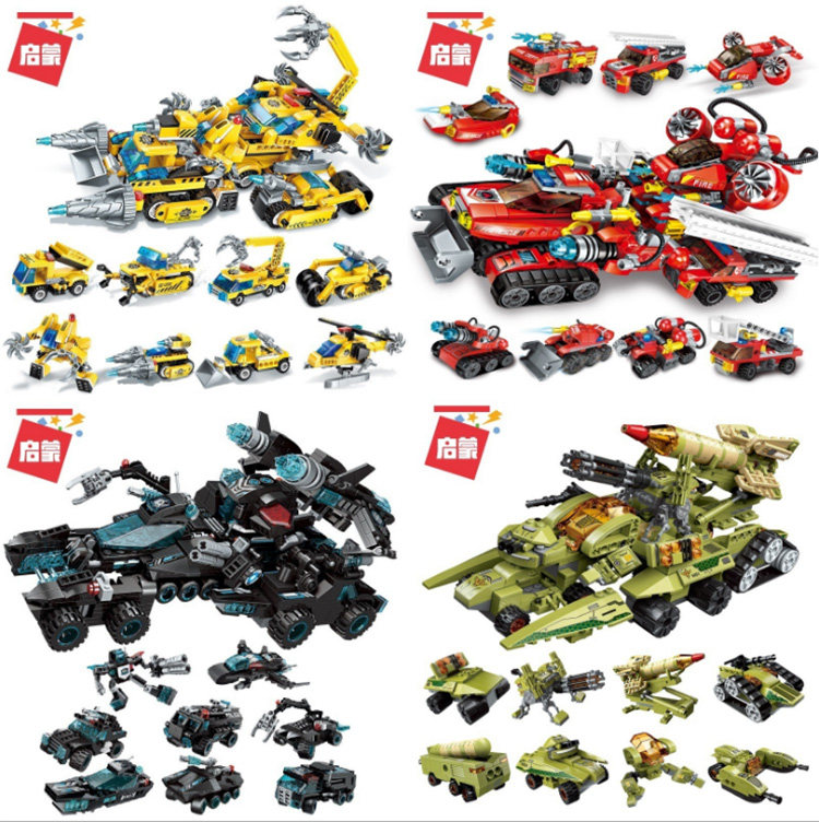 启蒙超集变-炽烈战神雷霆远征救援暗影脉冲战车益智拼装积木玩具