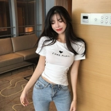 Хлопковая сексуальная приятная телу футболка, круглый воротник, в обтяжку