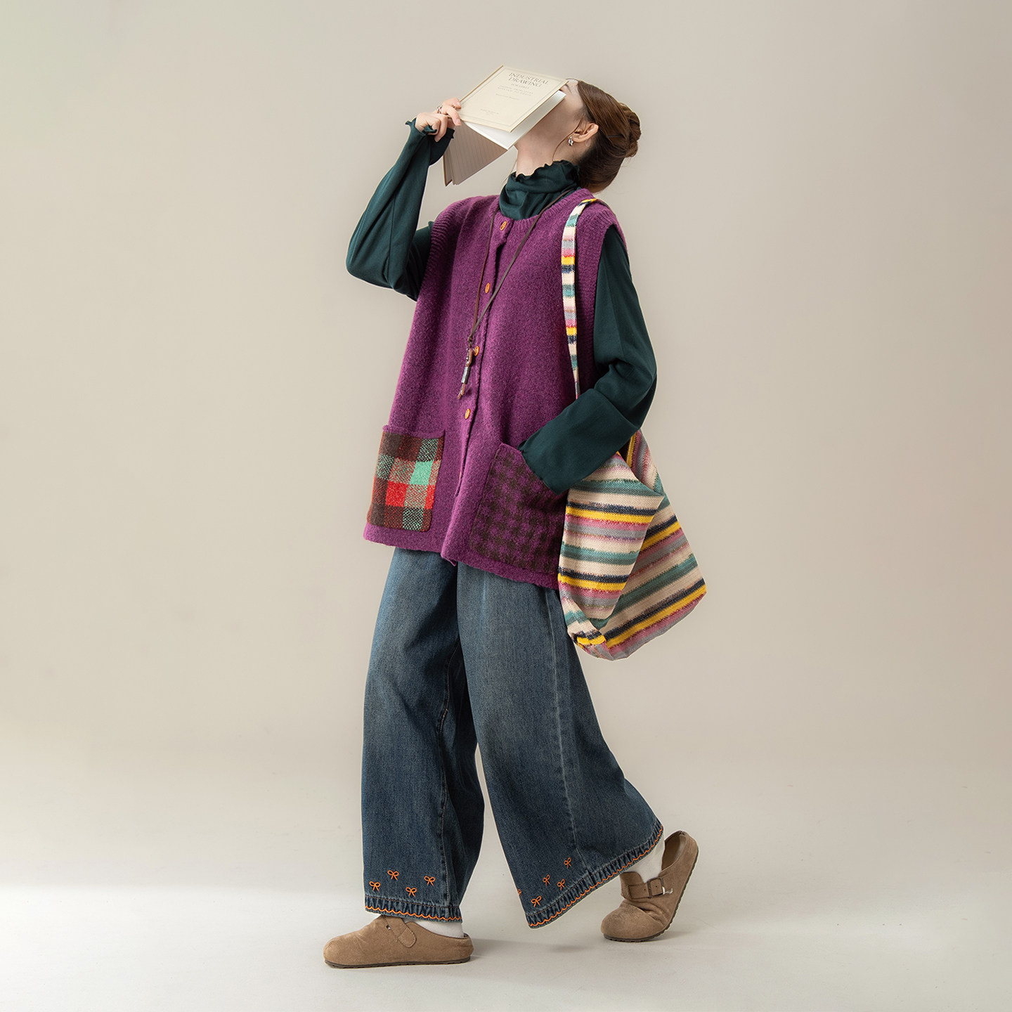 紫红色文艺复古彩色格子无袖针织马甲女春季新款宽松百搭圆领上衣,女装/女士精品,背心吊带,淘宝优惠券,粉丝福利购,淘宝优惠卷