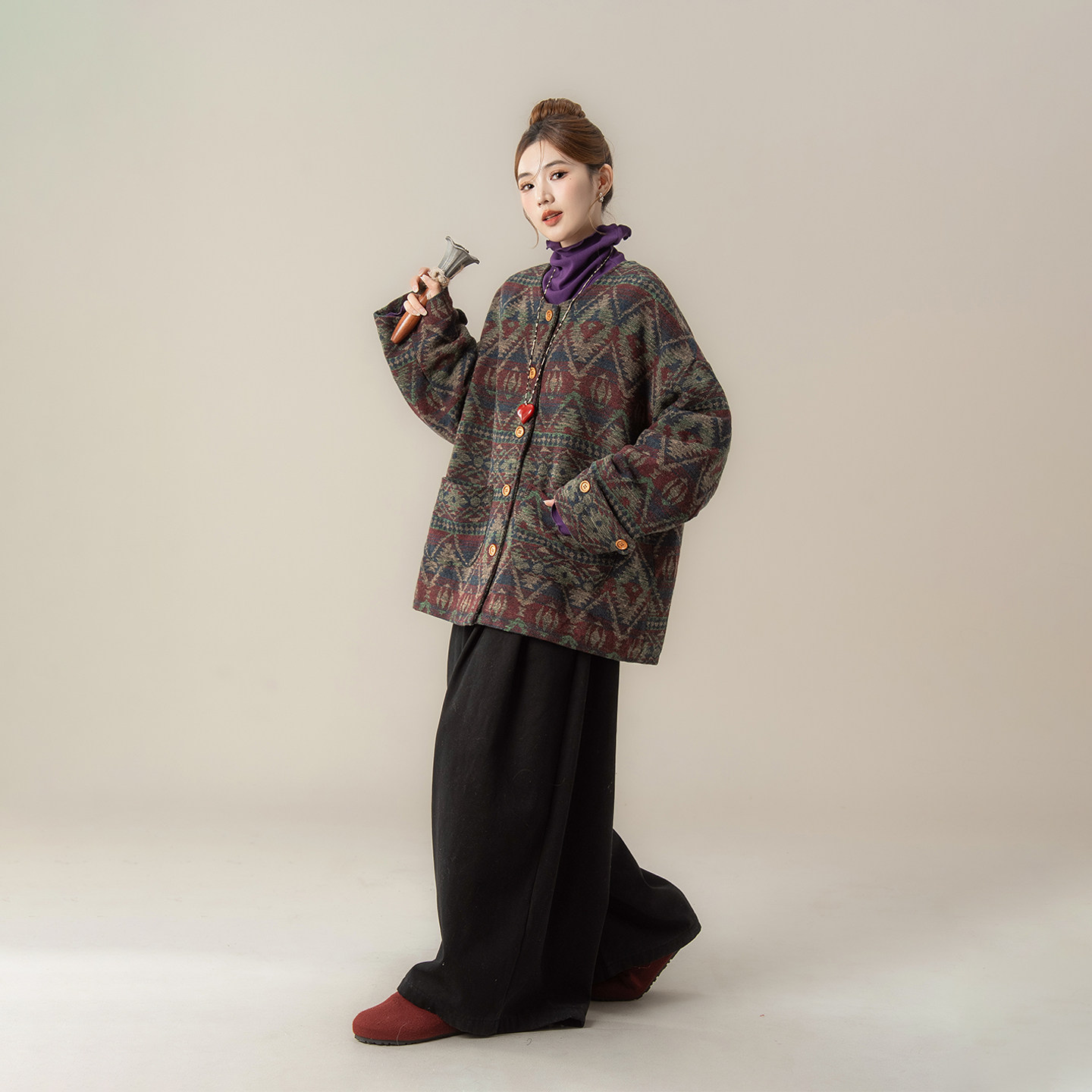 绿色民族风复古提花长袖外套女秋冬新款加厚单排扣设计感宽松上衣,女装/女士精品,棉衣/棉服,淘宝优惠券,粉丝福利购,淘宝优惠卷