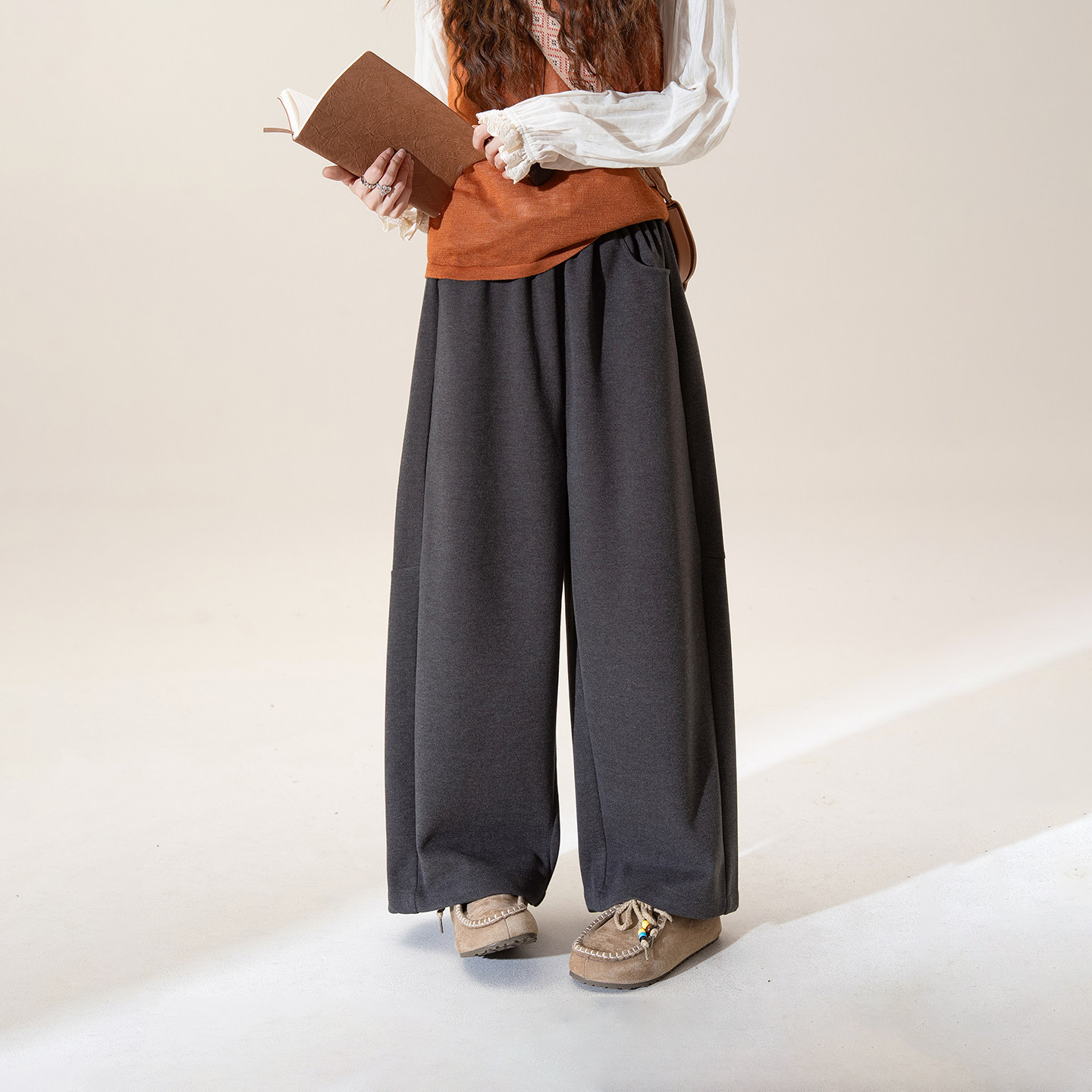 深灰色日系毛呢阔腿奶奶裤女春秋新款宽松显瘦直筒哈伦萝卜休闲裤,女装/女士精品,休闲裤,淘宝优惠券,粉丝福利购,淘宝优惠卷
