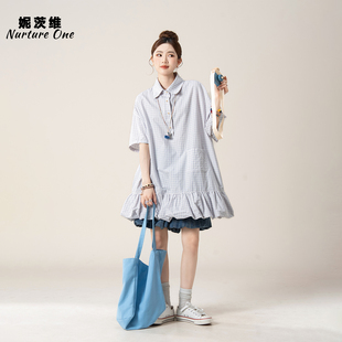 妮茨维【浅格清欢】polo领格子短袖衬衫裙女秀气格纹穿搭减龄上衣