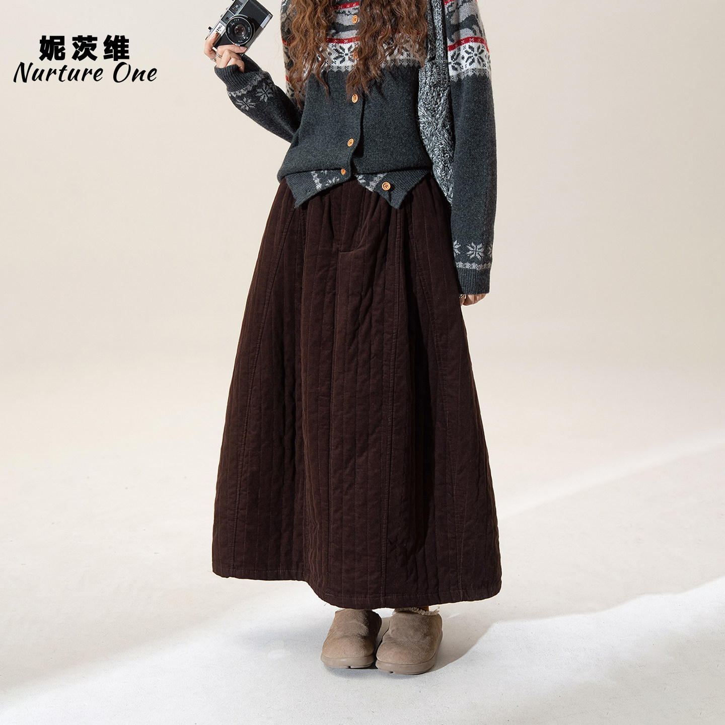 咖啡色日系复古灯芯绒半身裙女冬季新款可可棕高腰加厚夹棉A字裙,女装/女士精品,半身裙,淘宝优惠券,粉丝福利购,淘宝优惠卷