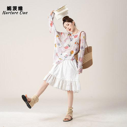 印花长袖T恤轻薄透气防晒罩衫女