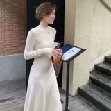 Трикотажное трикотажное платье, приталенное шерстяное платье, осенняя юбка, высокий воротник, 2022