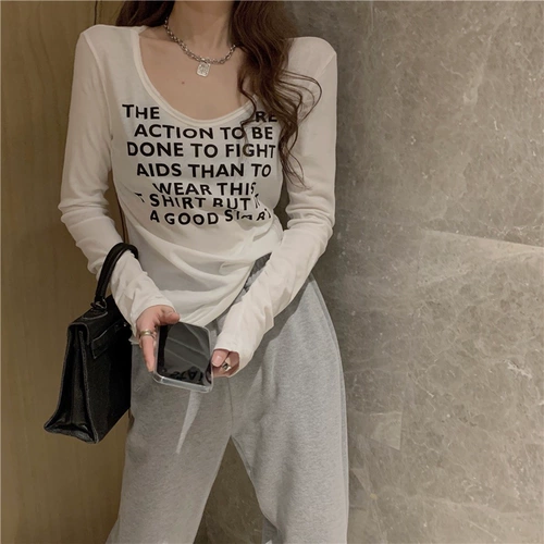 Белая футболка, приталенный лонгслив, коллекция 2022, с рукавом