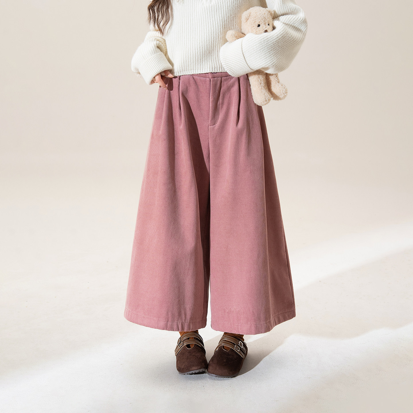 粉色宽松慵懒风灯芯绒阔腿裤女冬季新款高腰显瘦百搭加绒休闲裤子,女装/女士精品,休闲裤,淘宝优惠券,粉丝福利购,淘宝优惠卷