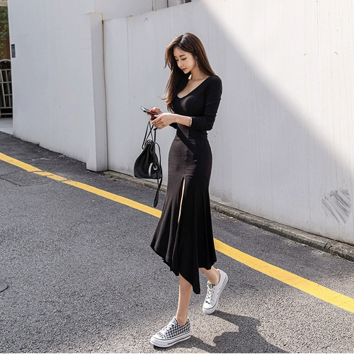 Сексуальное платье, длинная юбка, V-образный вырез, коллекция 2023, в обтяжку, средней длины