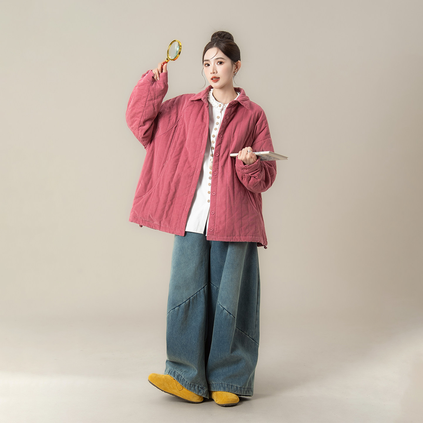 粉色日系复古灯芯绒夹棉外套女春秋新款宽松休闲加厚保暖棉衣棉服,女装/女士精品,棉衣/棉服,淘宝优惠券,粉丝福利购,淘宝优惠卷