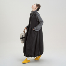 黑色蓬蓬花苞无袖背心连衣裙女早秋新款日系叠穿内搭长袖上衣套装