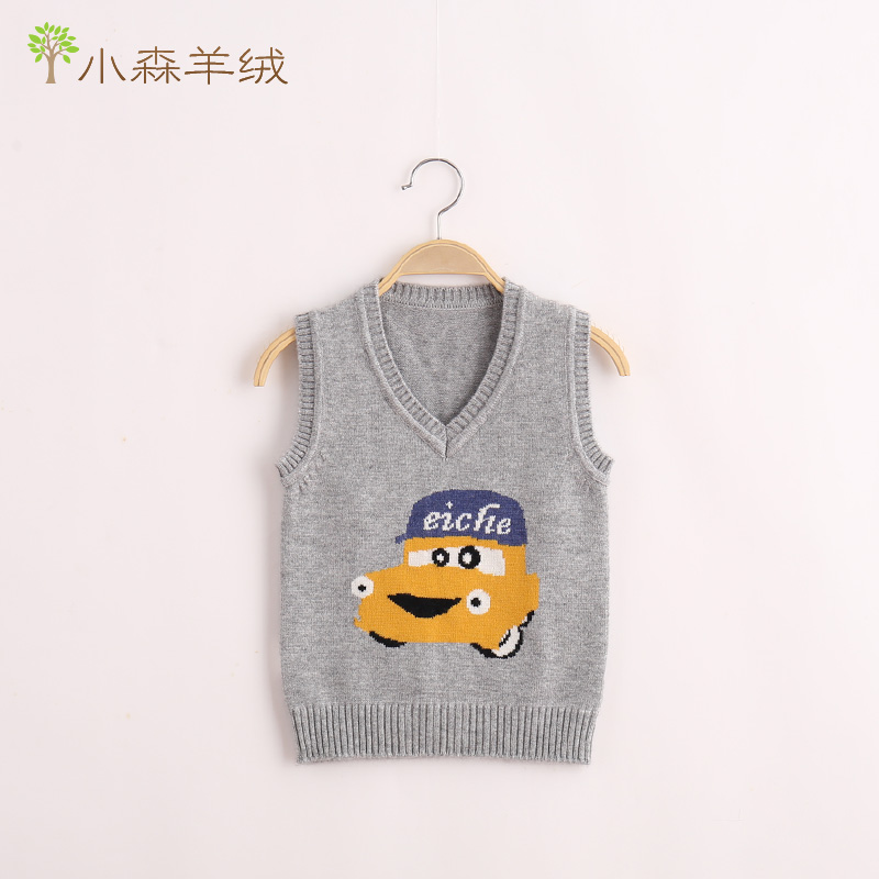 宝宝汽车毛衣针织毛线背心儿童羊毛衫坎肩男童羊绒马甲小童姜黄色