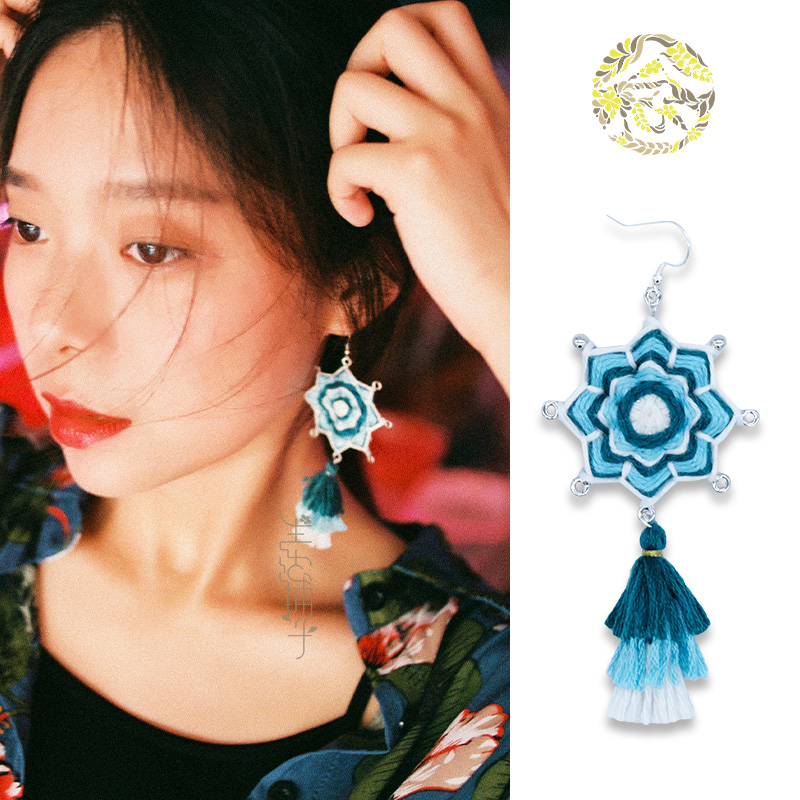 海风纯手工编织曼达拉耳环纯银