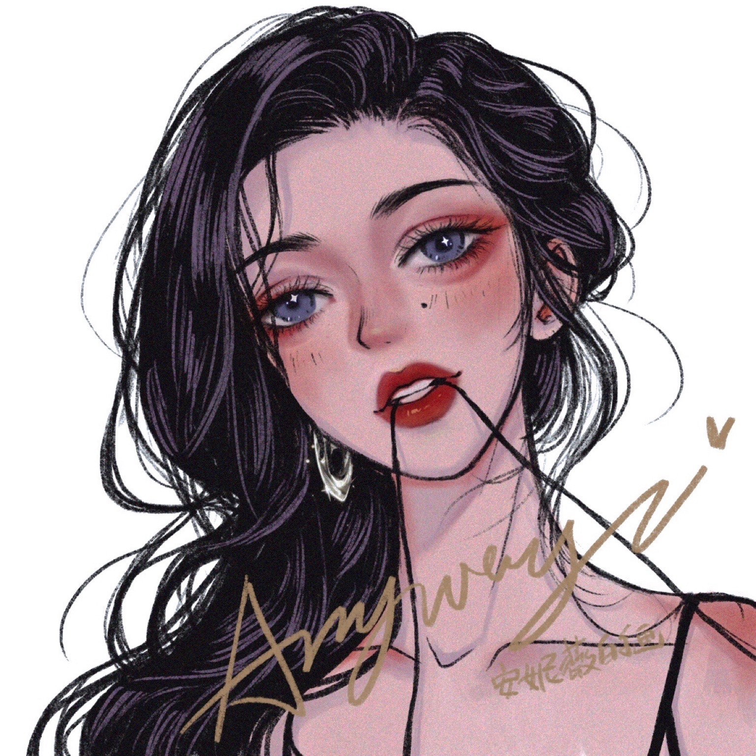 安妮薇的画anyway原创头像定制插画照片转手绘情侣q版暗黑美漫风