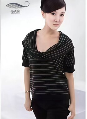 圣美隆低领纯羊绒时尚优雅风针织衫女套头毛衣宽松显瘦上衣