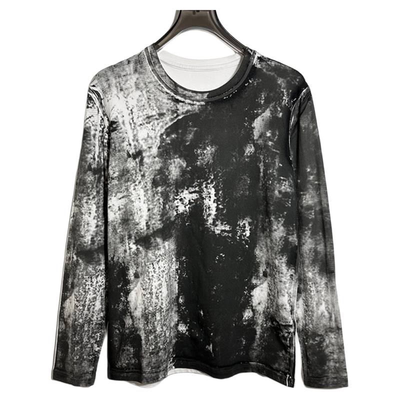 圣迪男式全棉长袖水墨艺术感印染圆领T恤0257