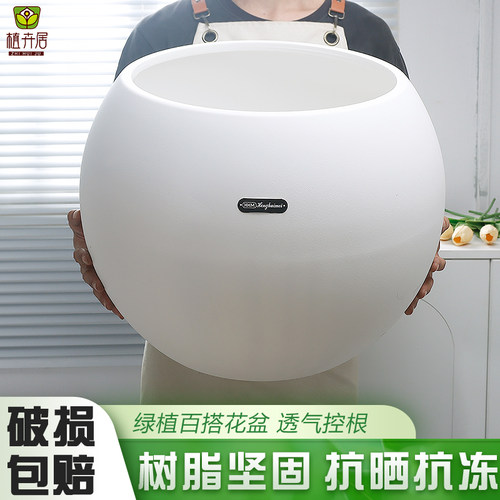 简约精致球形大口径树脂花盆