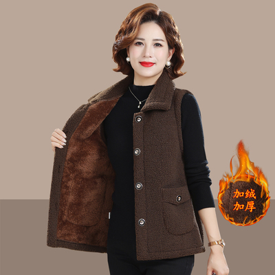 妈妈秋冬颗粒绒马甲外穿加绒加厚背心外套中老年女冬装羊羔绒马夹