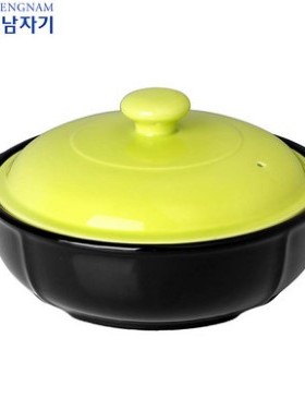 HAENGNAM韩国杏南瓷器 多用途石锅1.5L绿色黄色款2-3人份煲粥炖汤