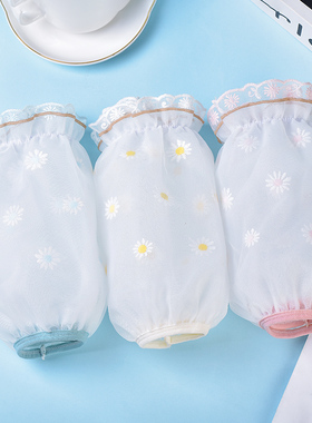 蕾丝袖套女韩版短款透明网纱袖头秋冬学生办公室防污防脏白色套袖