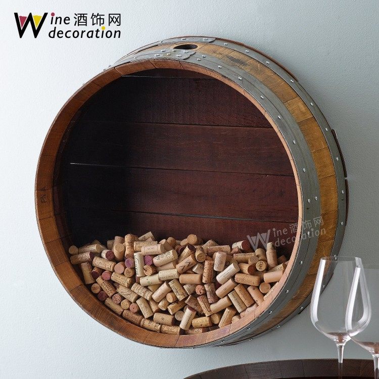 高端订制 橡木桶改制木塞收藏框葡萄酒塞框红酒桶实木酒架ins原味