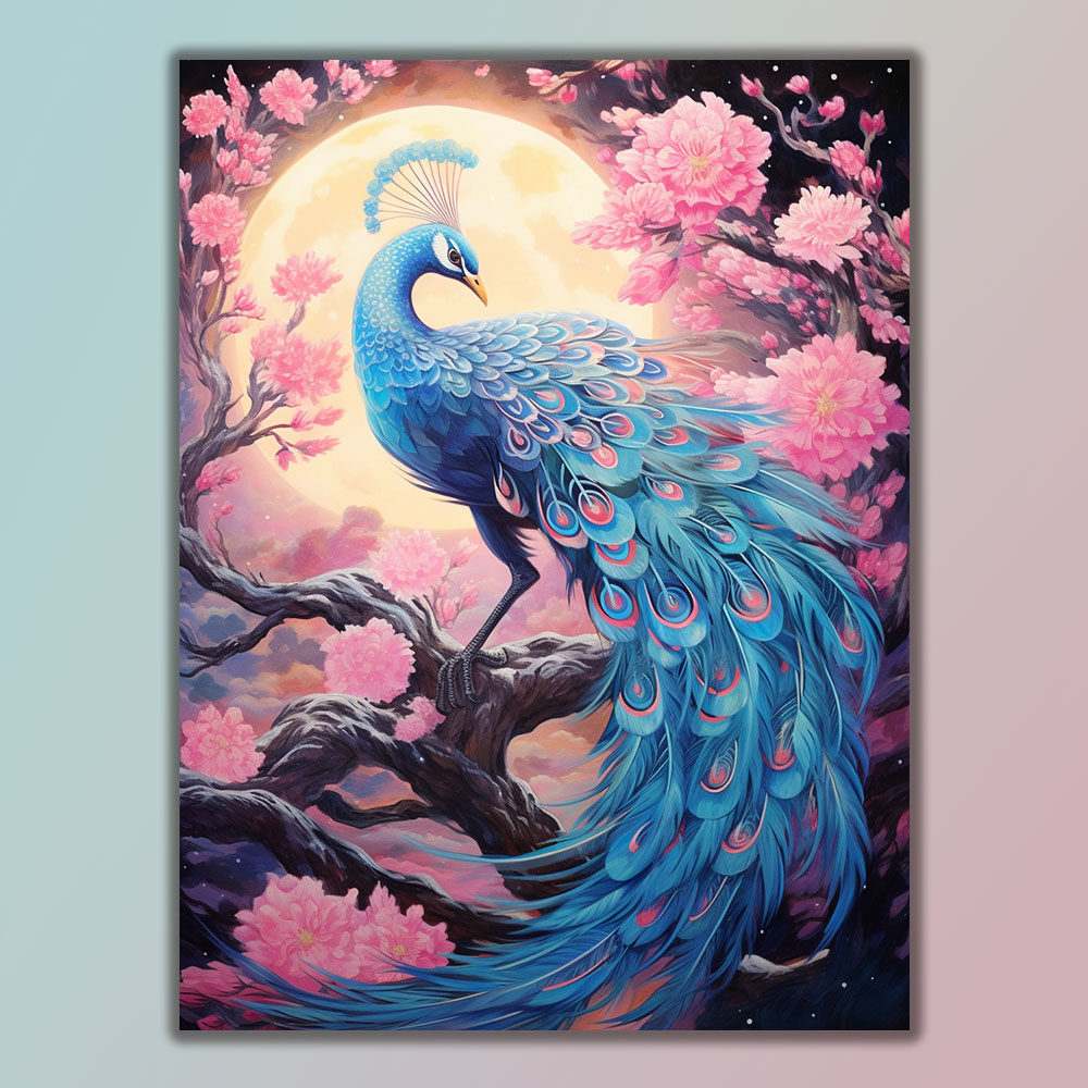 花枝孔雀diy数字油画填色油彩画减压解闷手工上色装饰高颜值挂画