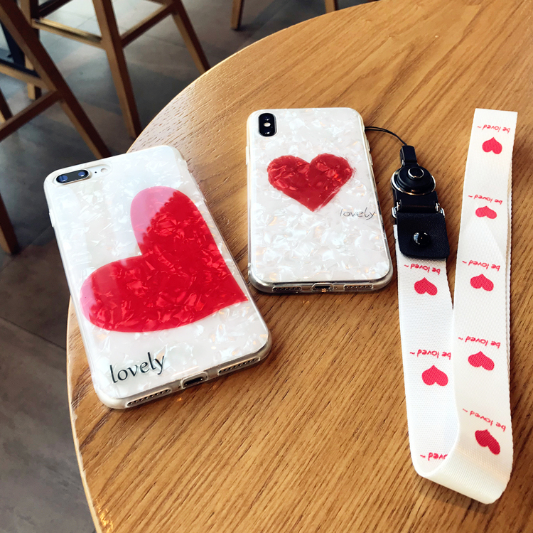 ¼òÔ¼°×É«±´¿Ç°®ÐÄ Æ»¹ûxÊÖ»ú¿ÇiPhone7plus/8/6s±£»¤Ì×Å®¿î´ø¹ÒÉþ