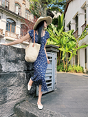 茶歇连衣裙 小鱼自制24夏新法式 真丝长款 小U领显瘦显高斜裁长裙子