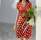 复古真丝连衣裙 小鱼自制23春夏新款 法式 收腰显瘦小个子泡泡短裙