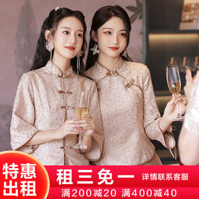 2022新款冬季粉色伴娘服长袖
