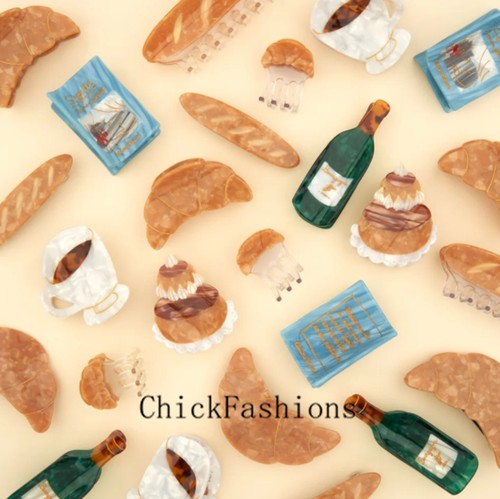 进口法国coucou suzette咖啡汉堡书本牛角包啤酒巧克力抓夹马尾夹