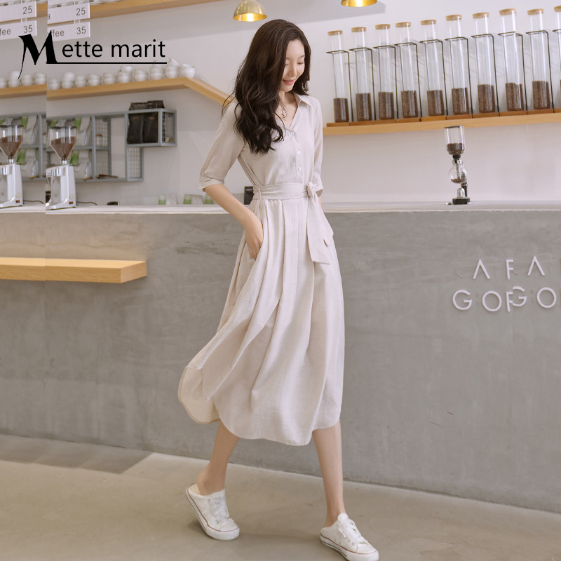 轻熟风连衣裙女夏季2021新款V领中袖腰带衬衫裙收腰显瘦气质长裙