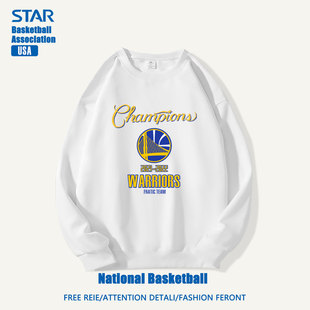 美式篮球勇士队库里春秋季青少年长袖卫衣宽松球衣投篮圆领薄款男