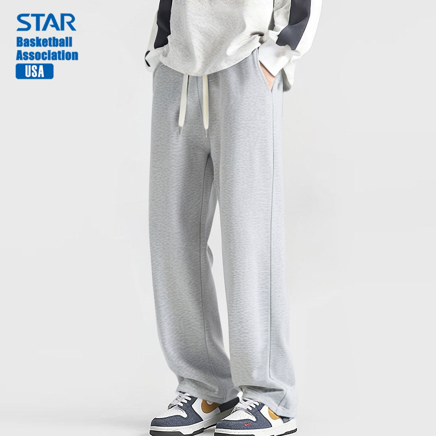 秋冬季青少年篮球训练运动直筒长裤男灰色裤子宽松纯色卫裤休闲