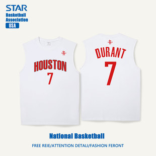 夏季纯棉上衣火箭队杜兰特球衣美式篮球投篮训练背心无袖T恤男