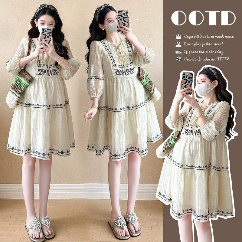 2025新款孕妇装夏季民族风仙女裙小个子娃娃裙宽松减龄连衣裙