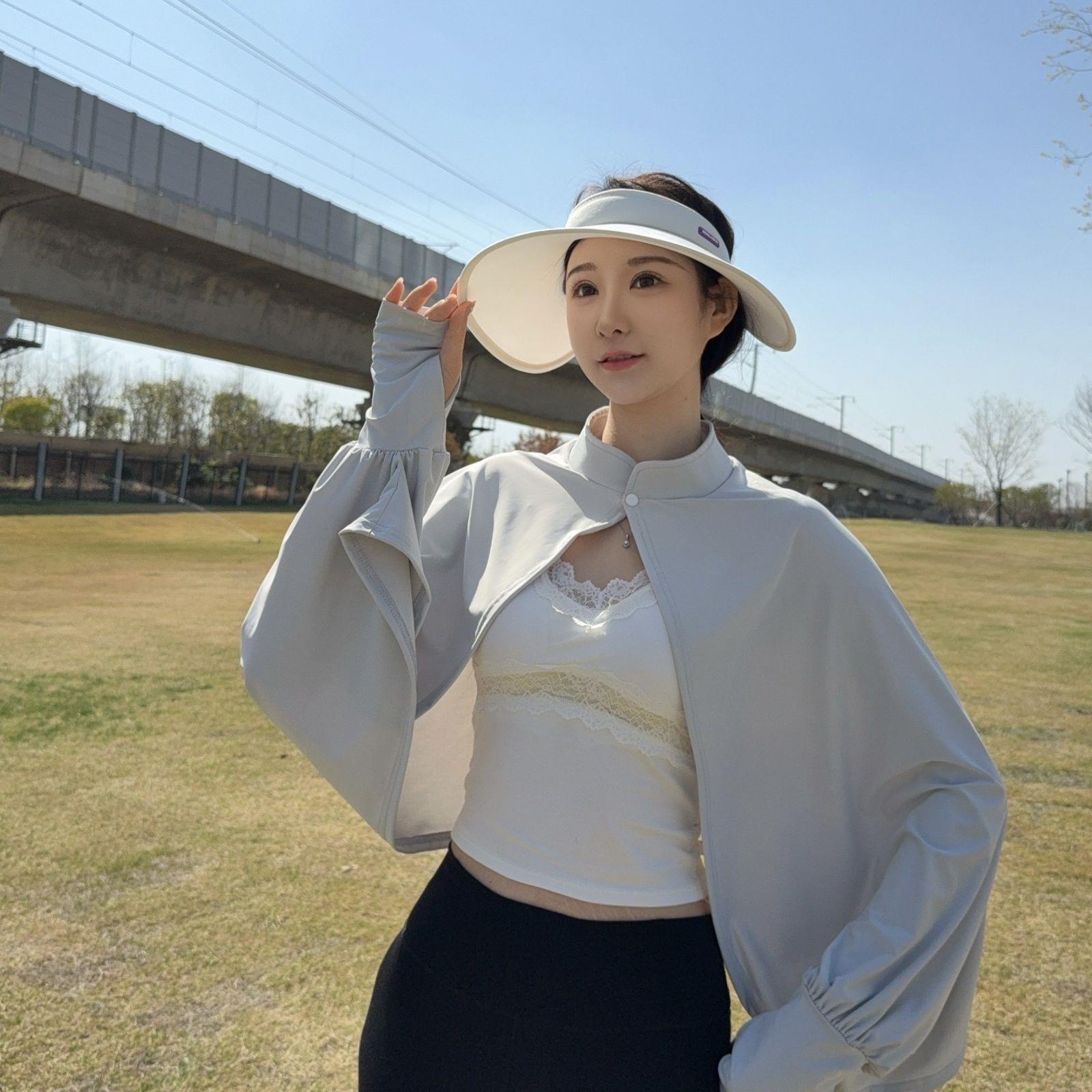 防晒披肩女夏季骑车开车防紫外线罩衫斗篷透气宽松长袖冰丝薄外套