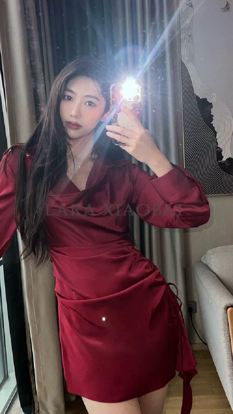 法式性感荡领黑酒红色礼服轻奢小众高端级名媛气质缎面衬衫连衣裙