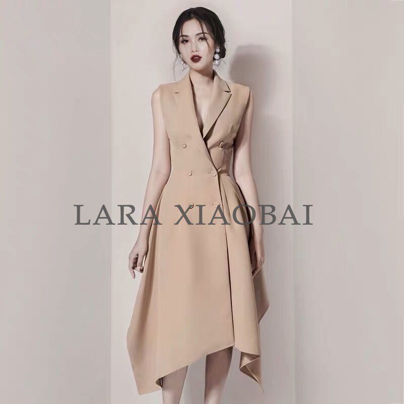 性感V领修身显瘦收腰礼服晚宴会生日party不规则连衣裙时尚西装女