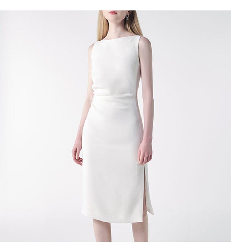 白色礼服女轻奢小众高端级感气质名媛晚宴年会法式生日开叉连衣裙