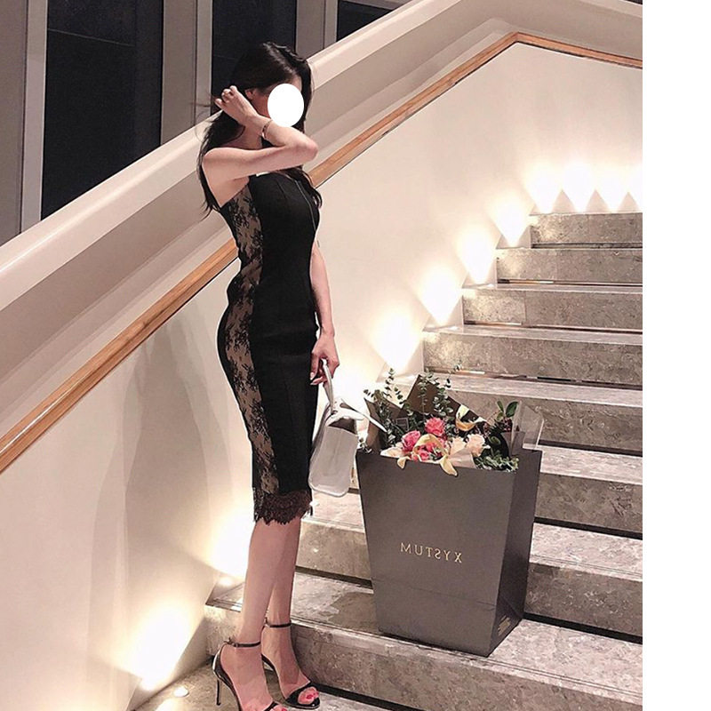 欧美性感吊带礼服轻奢小众高端级气质收腰显瘦包臀蕾丝生日连衣裙