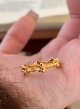 欧美复中古拉丝鸢尾花戒指轻奢小众高端级设计感气质名媛纯银环女