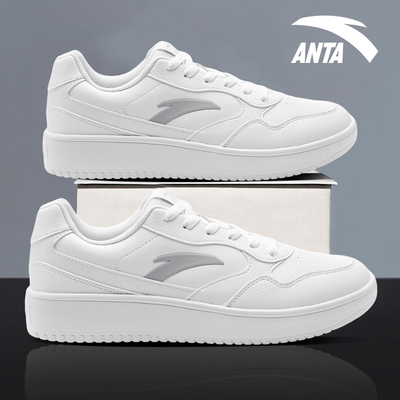 安踏男鞋厚底板鞋皮面