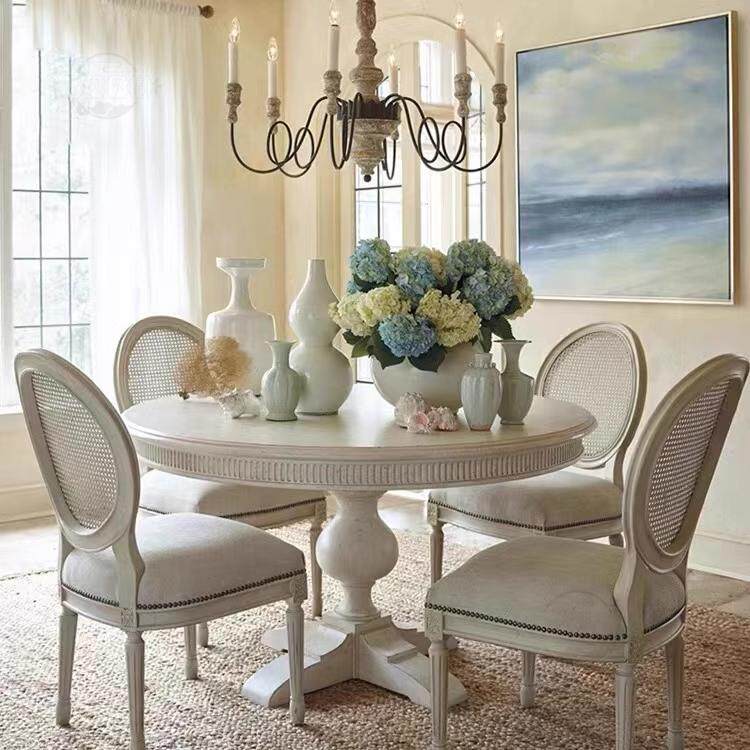 餐桌圆形美式乡村实木小户型现代轻奢高端法式艺术做旧简约可定制