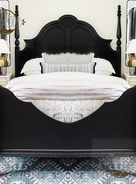 美式乡村黑色实木床复简约卧室双人床1.5主卧创意时尚高端可定制