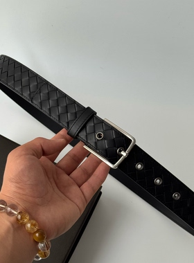 皮先生专属 男士定制原厂针扣银扣编织牛皮腰带皮带 3.5cm宽