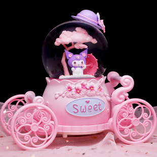 库洛米樱花树马车水晶球音乐盒发光可旋转儿童八音盒女孩生日礼物