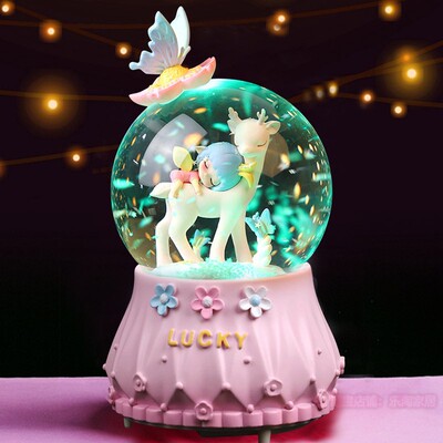 水晶球音乐盒飘雪花梦幻小鹿女孩